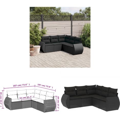 5-tlg. Garten-Sofagarnitur mit Kissen Schwarz Poly Rattan - Gartenmöbel - Outdoor Möbel - Rattan Gartenmöbel - Lounge Set - Esstischgarnitur - Home & Living (1/3)
