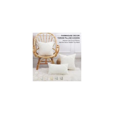 Lot de 2 housses de coussin d'extérieur style bohème 45 x 45 cm, décoratives pour canapé, salon, beige et blanc crème (1/4)