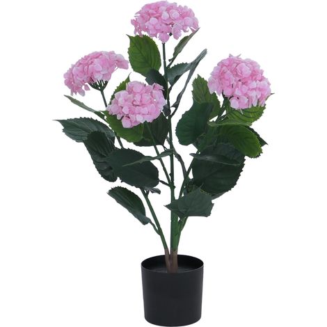 [NON UTILIZZATO] Ortensia artificiale HHG-035, pianta decorativa, con vaso, per esterni, in polietilene, 64x40x40 cm, rosa (1/5)