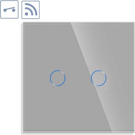 Interruptor / Conmutadpr táctil doble + WiFi KOOB frontal cristal gris (1/4)