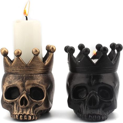Set mit 2 Totenkopf-Kerzenhaltern für Stumpenkerzen - Geeignet für H (1/5)