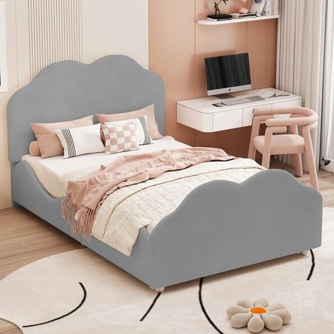 Lit Enfant 90x200 - Lit Fille​ avec Motif ou Forme en Forme d'étoiles- Charge maximale 150 kg - sans Matelas, Samt Beige - Adapté aux Enfants et Adolescents (1/5)