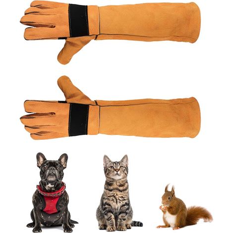 35cm gants chat anti,Anti-Morsure Gants de Protection, Gants Robustes pour Animaux,Cuir Gants de Travail Anti-Morsure,Pour le dressage et l'alimentation des animaux (Jaune) (1/5)