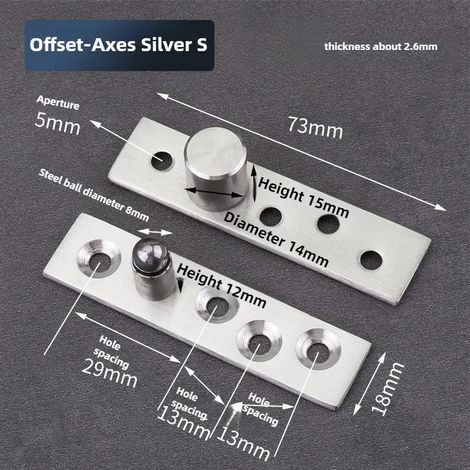 Charnière pivotante à axe décalé central et axe déporté (1 pièce) en acier inoxydable, pour porte en bois. Axe dissimulé (montée/descente). (1/5)