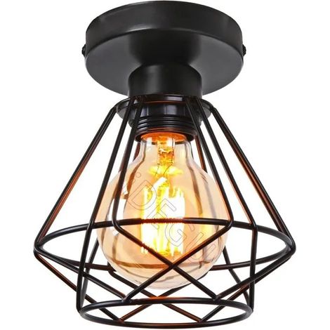 Plafonnier Vintage Industriel,15CM Lampe de Plafond Abat-jour en Fer Designe Cage Géométrique E27 Lustre pour Salon Chambre (1/5)