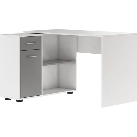 Bureau d'angle modulable blanc et gris avec rangement Paulo 120cm (1/5)