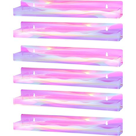 Étagère murale de rangement pour vernis à ongles en acrylique arc-en-ciel, 6 pièces, 38 cm, irisée, support mural pour couleurs, couleurs de tatouage, huiles essentielles, maquillage, parfum (1/5)
