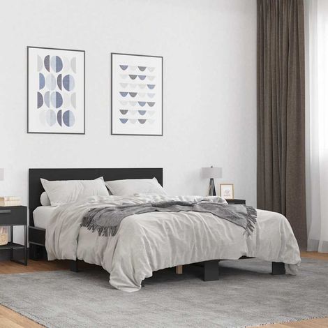 Cadre de lit 120 x 190 cm avec tête de lit, sommier à lattes noir, sans matelas - PANGIVO (1/5)