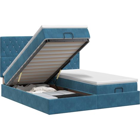 vidaXL Letto ottomano con materasso 2 pz Blu Scuro Velluto (1/5)