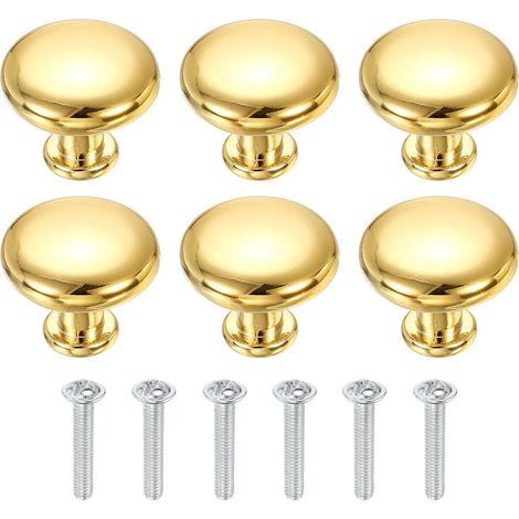 6 Poignées De Tiroir, Diamètre 1-1/8 Pouce (28mm) Bouton De Meuble Chromé Poli, Boutons De Cuisine Sphériques Avec Vis Pour Armoire Chambre Commode, Or (1/5)