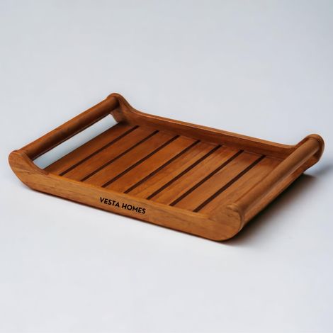 Plateau de service en bois pour maison/cuisine/restaurant/bureau/table à manger/bois d'acacia/finition teck 38 x 25,5 x 5,7 cm Marron (1/5)