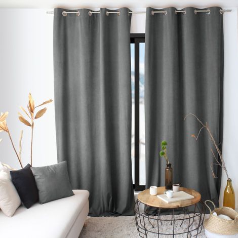 Rideau tamisant en velours Gris Foncé 140x260 cm (1/3)