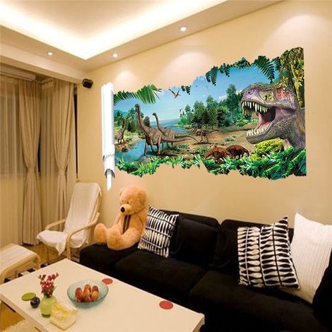 Stickers muraux 3D Jungle Dinosaures - Décoration pour salon et chambre - Style auto-adhésif 1 (1/3)