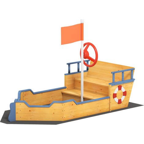 Sabbiera nave pirata 158 x 78 x 45.5 cm panca stabile portaoggetti 2 gradini scandinavo in legno di abete giallo 210000343