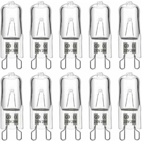 BUNTHAUS Ampoule halogène G9 28 W 230 V, 370 lm 2700 K blanc chaud à intensité variable, ampoules à capsule G9, pour lustres, éclairages de paysage, appliques murales, éclairage d'armoire, lot de 10