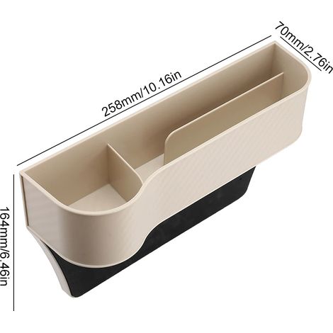 Sac de rangement multifonction en cuir nappa (beige conducteur) pour l'espace entre les sièges, avec porte-gobelet, pour ranger et organiser l'intérieur de votre voiture. (1/5)