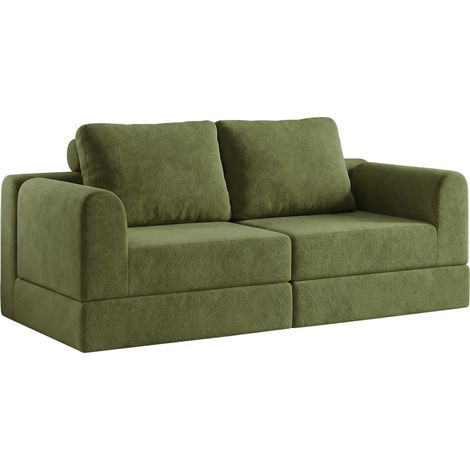 Sofá cama plegable convertible verde de espuma con respaldo, 2 plazas (1/5)