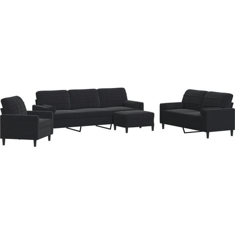 vidaXL Set di Divani 4 pz con Cuscini e Rinforzi Nero in Velluto (1/5)