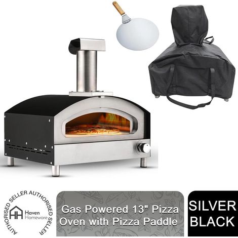 Haven Gas Powered 13" Pizza Oven w/ Pizza Stone Base & Pizza Paddle Black/Silver (1/5)
