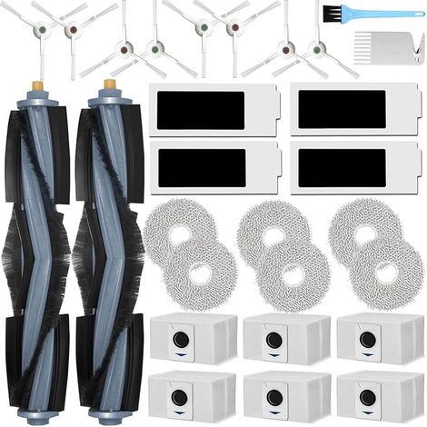 Accessoires pour Ecovacs Deebot T20 Omni / T20 e Omni Aspirateur, 2 Brosse Principale, 8 Brosses Latérales, 6 Serpillière, 4 Filtres, 6 Sac, 2 Brosse de Nettoyage (1/5)