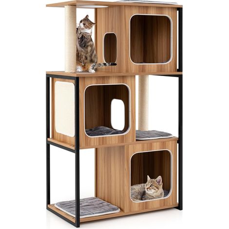 COSTWAY Tiragraffi per Gatti con Struttura in Metallo 75 x 45 x 133cm, Torre Moderno da Interno con Piattaforma Superiore Imbottita, Cuscini Rimovibili e Tiragraffi, Mobile per Animali Domestici (1/5)