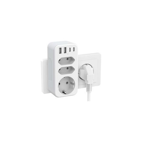 Multiprise Murale avec USB C, Multiprises 3 Prises 3680W 16A avec 2 USB C&2 A, Interrupteur pour la Maison Le Bureau Les Voyages Compatible avec Phone Pad-Blanc