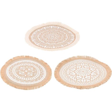 Sets de table ronds à pompons, tissés mandala, pour table à manger (lot de 3). (1/5)