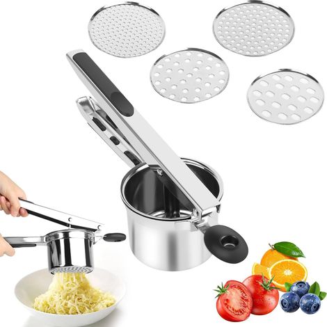 Presse-purée, Presse Purée Manuel à Pommes de Terre avec 4 Disques Interchangeables, Manuel à Pommes de Terre, pour la purée de pommes de terre, la purée de légumes (1/5)