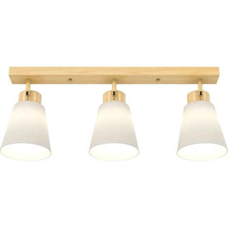 Plafonnier avec 3 points d'éclairage orientables à 90° et douilles E27, coloris bois (1/5)