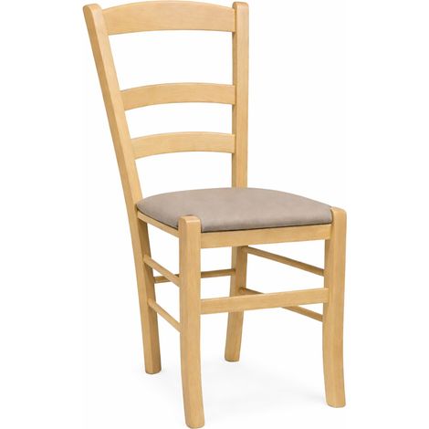 Sedie da sala da pranzo Paesana in legno naturale con seduta imbottita tortora
