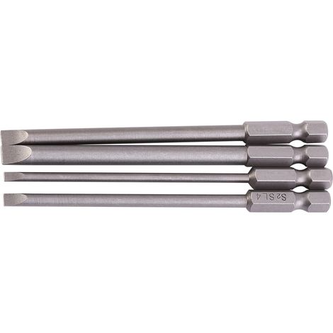 4 embouts de tournevis magnétiques fendus en acier allié S2 de 100 mm, tige hexagonale de 1/4" (3 à 6 mm) (1/5)