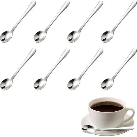 Mini cucchiaini da caffè espresso, formato compatto 7,4 cm, in acciaio inox, set da 8 (1/5)