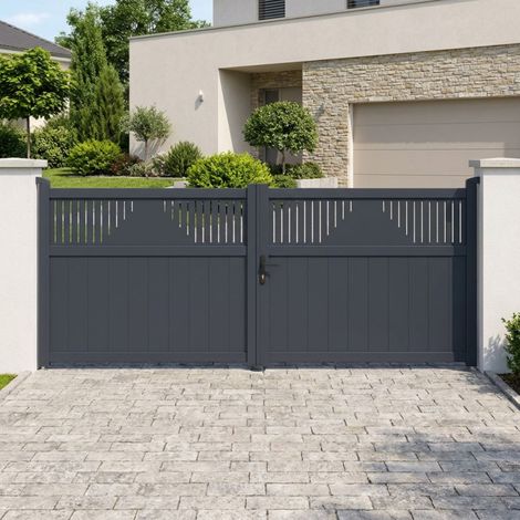 Portail battant aluminium anthracite 340x140 cm motorisable (1/5)