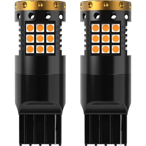 7440 7440NA T20 Amber Yellow Orange LED Turn Signal Bulbs 3700LM 3030 36 SMD Canbus Error Free Anti-Hyper Flash for Car Front or Rear LED Turn Signals (Pack of 2) (1/5)