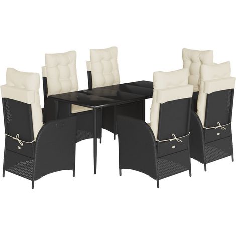 Ensemble à manger de jardin coussins 7pcs Mobilier de jardin Noir Résine tressée (1/5)