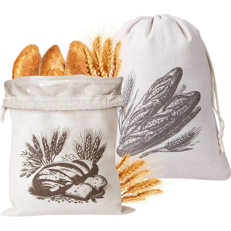 Set mit 2 Brottaschen aus Stoff – 40 x 30 cm – Strapazierfähige Aufbewahrungstaschen mit TPU-Futter und Kordelzugverschluss – Ideal zur Aufbewahrung von Brot, Obst und Gemüse (Naturfarbe) (1/5)
