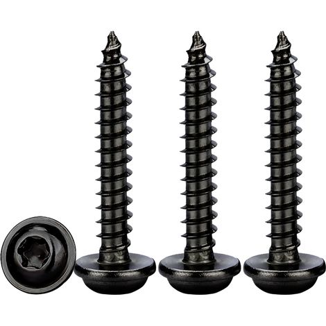 Vis à Tôle Torx M3x18mm,50 Pièces Vis a Bois avec Rondelle Acier Inoxydable A2 V2A Noir Vis Autoperceuse à Tête bombée Plate,Dureté élevée,Entièrement Fileté (1/5)