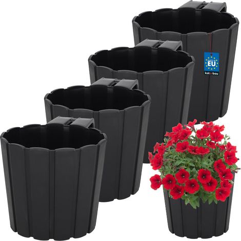 KOTARBAU® Kotarbau® Pot de Fleur Exterieur - Jardiniere Balcon avec Support ⌀ 15cm Lot de 4 - Jardiniere Exterieur - Bac Jardiniere Exterieur - Jardiniere Plastique - Anthracite (1/5)