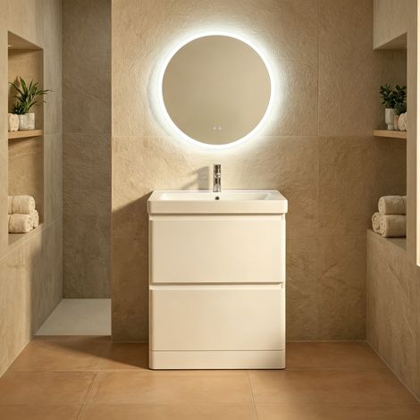 Meuble Salle de Bains avec vasque/lavabo BORA 80 à poser laqué Blanc brillant avec plan résine (1/5)