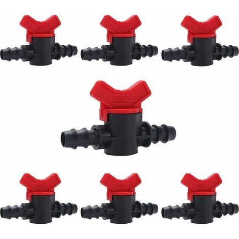 7 Pièces Vanne Commutation d'Irrigation, Irrigation Pipe Valve Switch, Robinet Jardin en Plastique PE, Robinet Barbelé Double Mâle, pour L'irrigation des Pelouses de Jardin, pour 16mm (1/4)