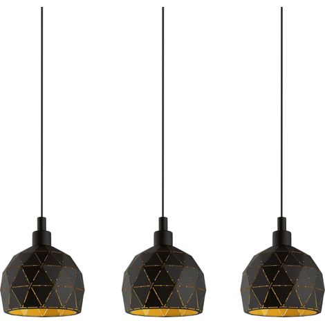 Eglo Lampada a sospensione Roccaforte, lampada a sospensione a tre punti luce, lampada a sospensione in acciaio, nero, oro, E14 (1/4)