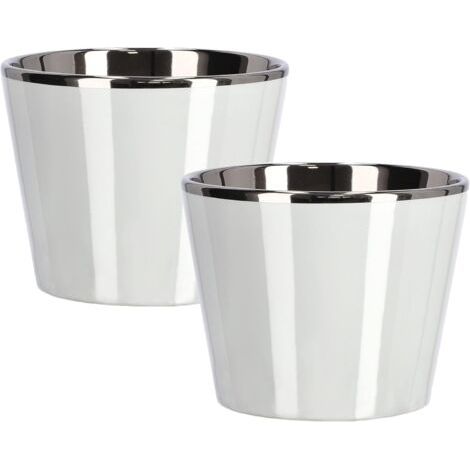 Lot de 2 petits pots de fleurs en céramique émaillé brillant Ø 11 cm (blanc)-NANOTEH (1/5)