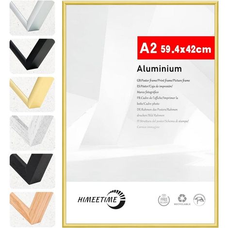 Bilderrahmen DIN A2 Aluminium Gold 42x59,4 cm Metall Rahmen für Dokumente & Fotos (1/5)