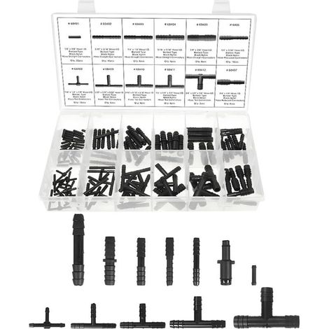 Kit de 113 raccords pour tuyaux de dépression automobiles, assortiment de raccords en T, de connecteurs droits et de réducteurs, résistants à la chaleur, compatibilité universelle. (1/5)