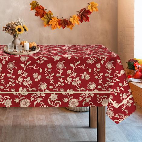 Nappe de Table à Fleurs Rectangulaire, Nappes Campagne Française Nappe Anti-Taches Et Lavable pour La Cuisine Manger de Fête Fête Salon Noël Festival(Fleur Rouge, 152×213cm) (1/5)