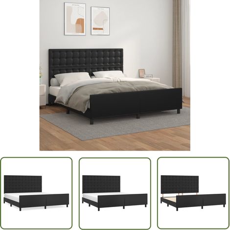 The Living Store Cadre de lit avec tête de lit Noir 180x200 cm Similicuir - Lit Double - Cadre De Lit - Tête De Lit - Similicuir - Meuble Chambre À Coucher (1/5)