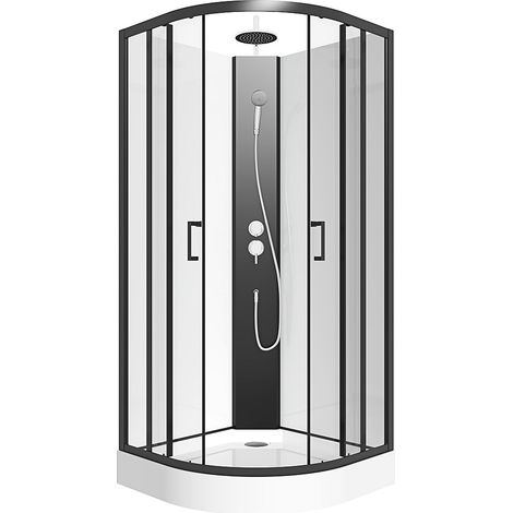 Vente-Unique – Cabine de douche quart de cercle – Hauteur ajustable – L90 x l90 x H200/220 cm – Verre trempé 4mm – Pomme haute ronde – Installation réversible (1/4)
