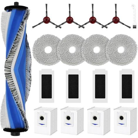 18-piece Replacement Accessory Set for Ecovacs Deebot T30S / T30S Pro, Includes 1 Main Brush, 4 Dust Bags, 4 Mop Pads, 4 HEPA Filters, 4 Side Brushes, 1 Cleaning Brush (1/5)