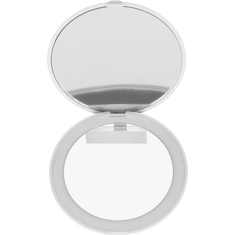 Miroir de maquillage LED 3,5 pouces pliable portable, double face avec grossissement 1X 2X, lumière 6500K, miroir lumineux de voyage blanc (1/5)