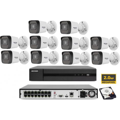 KIT VIDEOSORVEGLIANZA IP POE HIKVISION NVR 16 CANALI POE 10 TELECAMERE 2 MP 1TB